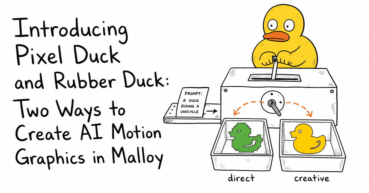 Pixel Duck and Rubber Duck modes for creating AI motion graphics in Malloy